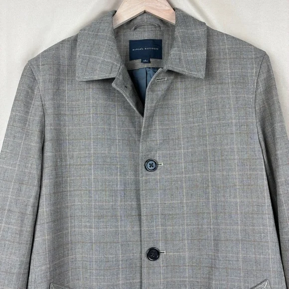 Banana Republic Mens Plaid Wool Blend Coat L Tailored Quiet Luxury Dark Academia - Picture 6 of 16